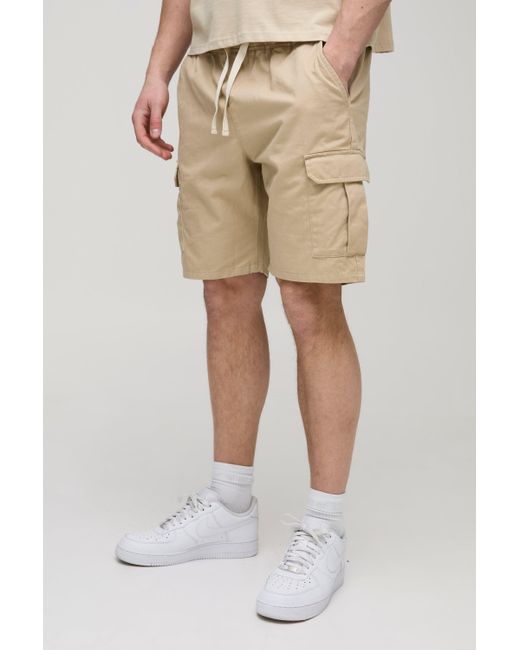 BoohooMAN Natural Tall Slim Fit Cargo Shorts for men