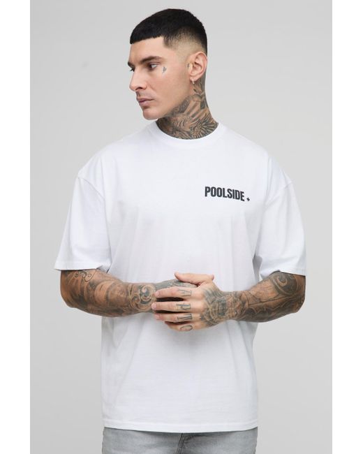 BoohooMAN Tall Oversize T-Shirt mit floralem Official Print in White für Herren