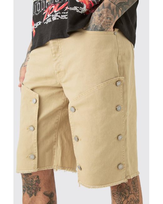 BoohooMAN Tall Fixed Wasit Washed Twill Carpenter Relaxed Short in Natural für Herren