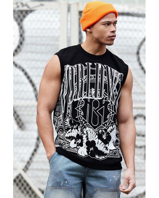 BoohooMAN Black Large Scale Printed Heavy Ribbed Tank for men