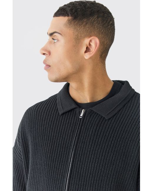 BoohooMAN Blue Regular Fit Dual Zip Through Fisherman Knit Sweater for men