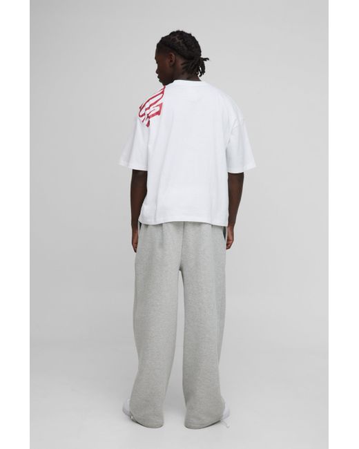 BoohooMAN White Oversized Boxy Worldwide Over Seam Print T-Shirt for men