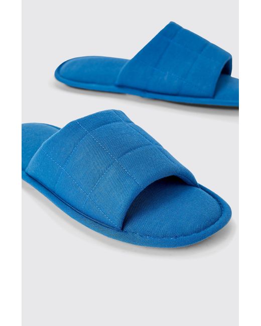 BoohooMAN Blue Quilted Slider Slippers for men