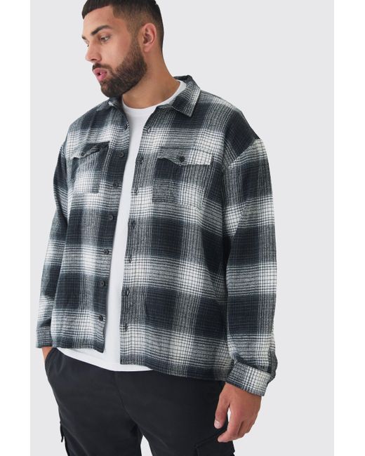 BoohooMAN Gray Plus Jacquard Dogtooth Oversized Brushed Shirt for men