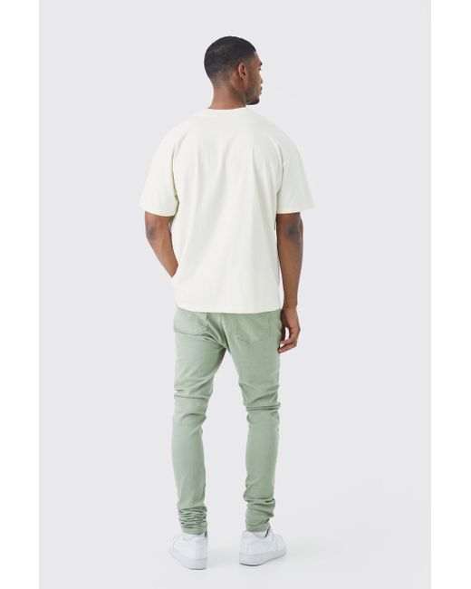 BoohooMAN Green Tall Skinny Stretch Multi Rip & Repair Jean for men