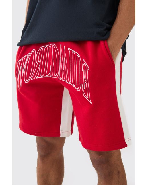 BoohooMAN Red Oversized Worldwide Contrast Stitch Gusset Short for men