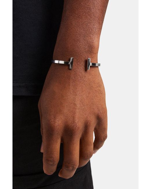 BoohooMAN Metallic Cernucci 4mm Polished T Bar Bangle for men