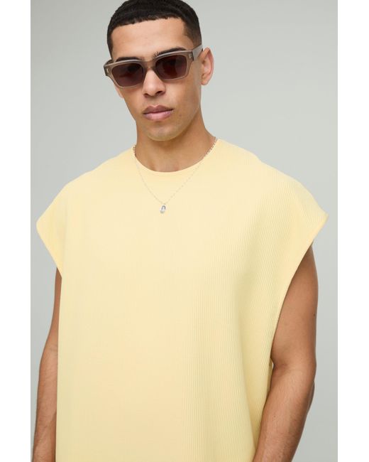 BoohooMAN Yellow Oversized Boxy Pleated Cap Sleeve Tank for men