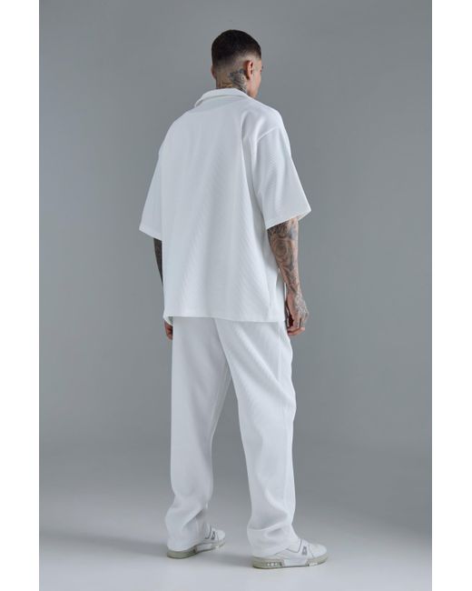 BoohooMAN Gray Tall Oversized Short Sleeve Pleated Shirt & Straight Trouser for men