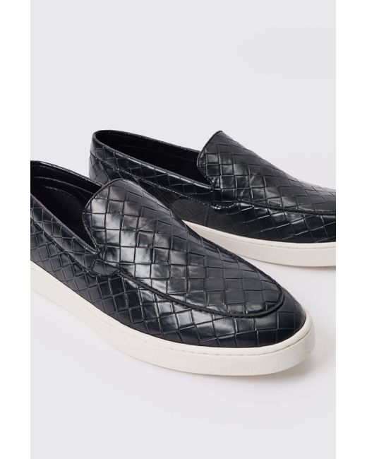 BoohooMAN Woven Pu Slip On Loafer In Black for men