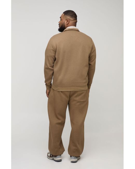 BoohooMAN Natural Plus Regular Fit Embroidered 1/4 Zip Tracksuit for men