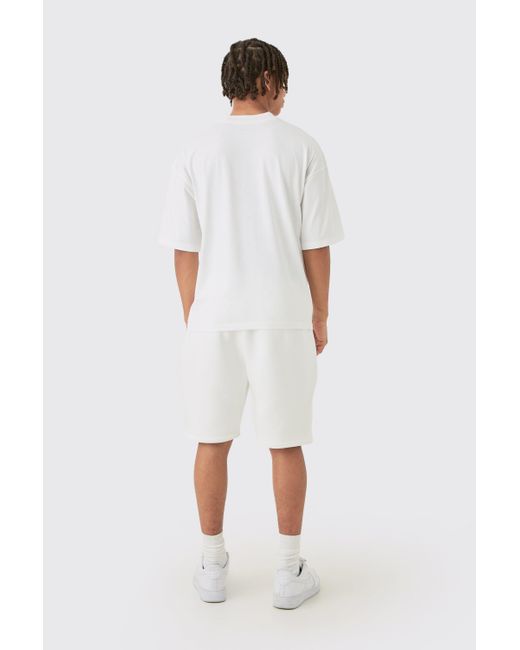 BoohooMAN White Oversized Boxy Flock Printed T-shirt & Short Set for men