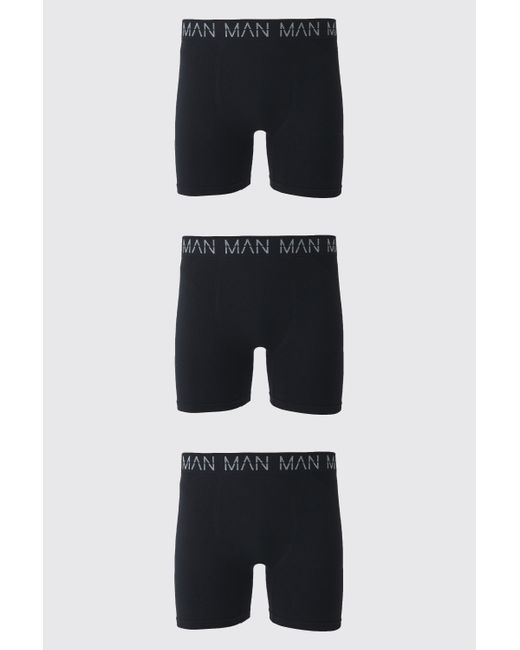 BoohooMAN Black Man Active Seamless 7inch Long Boxer 3 Pack for men