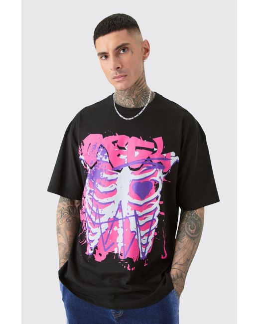 Boohoo Pink Tall Ofcl Skeleton Graphic T-shirt In Black