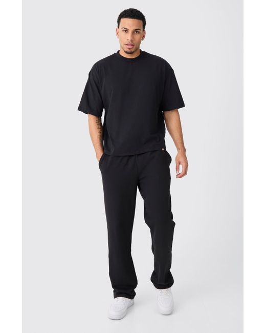 BoohooMAN Oversized Extended Neck Boxy Heavy Tee And Jogger Set in Blue für Herren