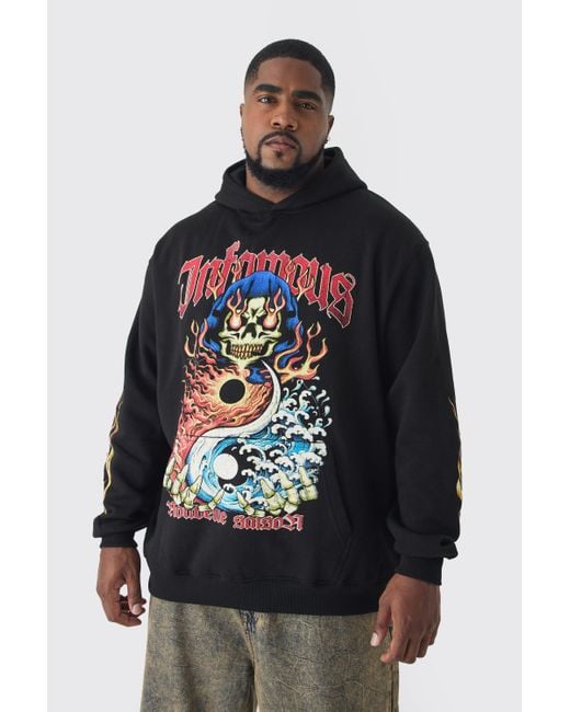 Boohoo Plus Infamous Flame Print Hoodie In Black in Grey Lyst Canada