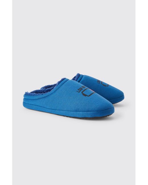 BoohooMAN Blue Low Battery Print Slippers for men