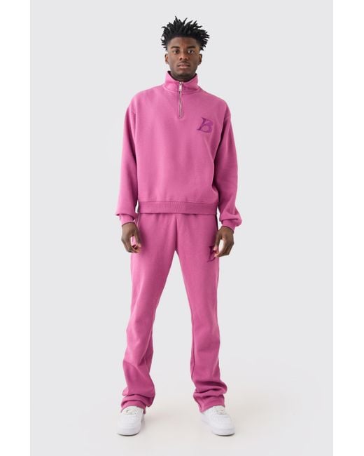BoohooMAN Pink Oversized Boxy B 1/4 Zip Stacked Tracksuit for men