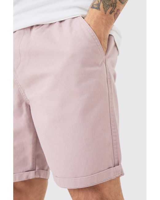BoohooMAN Slim Fit Elastic Waist Bermuda Shorts in Pink für Herren