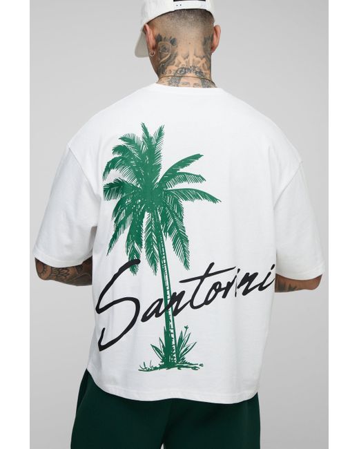 BoohooMAN Gray Tall Oversized Boxy Santorini Print T-Shirt for men