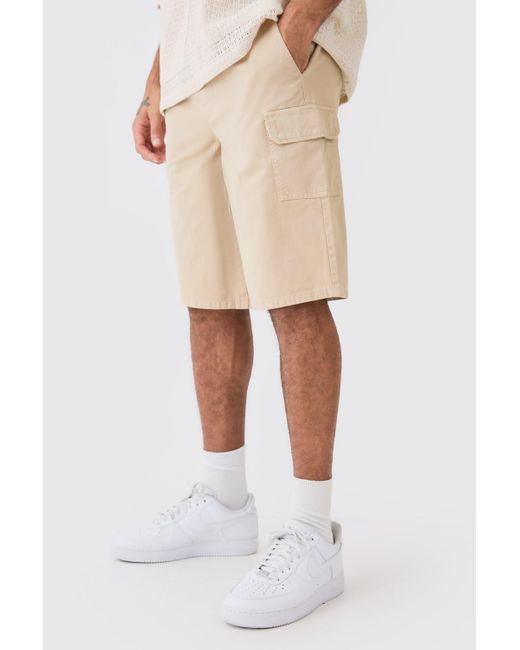 BoohooMAN Natural Relaxed Fit Longer Length Cargo Shorts for men