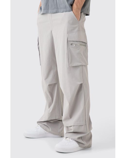 BoohooMAN Gray Technical Stretch Cargo Parachute Pants for men
