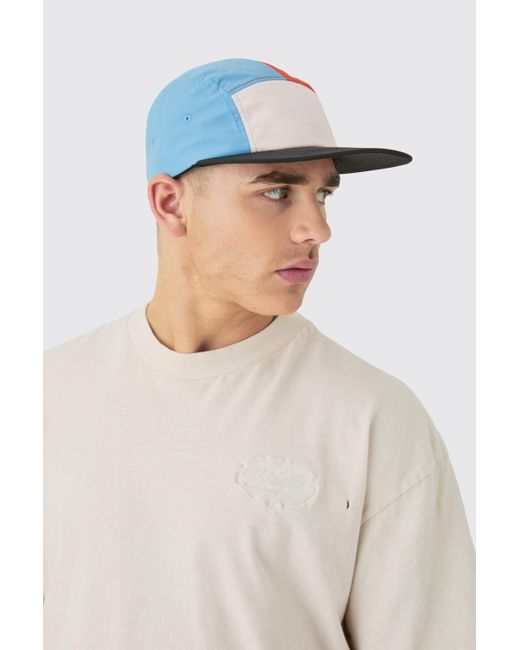 BoohooMAN White Colour Block Woven Camper Hat In Multi for men