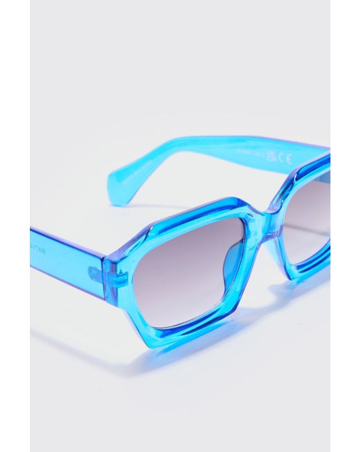 BoohooMAN Chunky Hexagonal Sunglasses In Blue for men