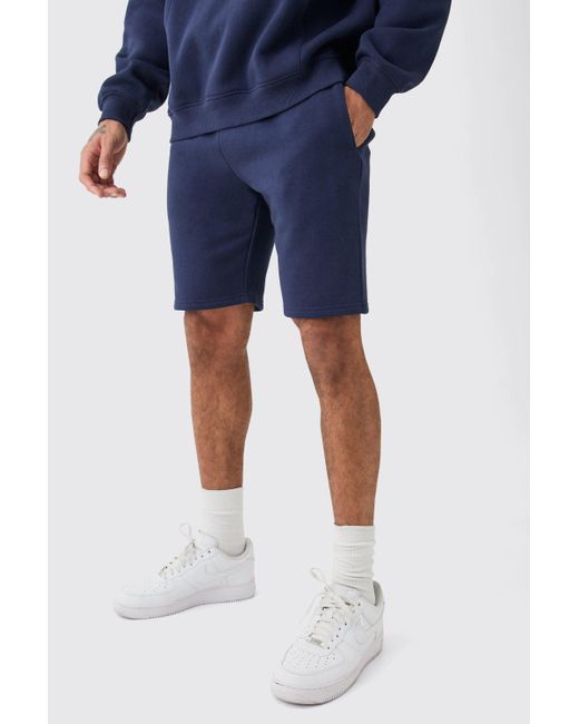 BoohooMAN Blue Slim Mid Length Jersey Short for men