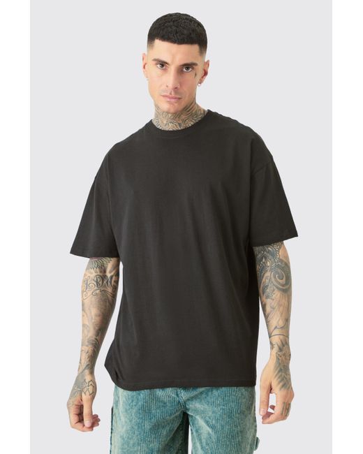 BoohooMAN Tall Oversized World Tour Puff Print T-shirt In Black in Gray für Herren