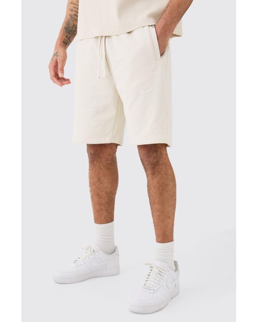 BoohooMAN White Relaxed Fit Mid Length Heavyweight Short for men