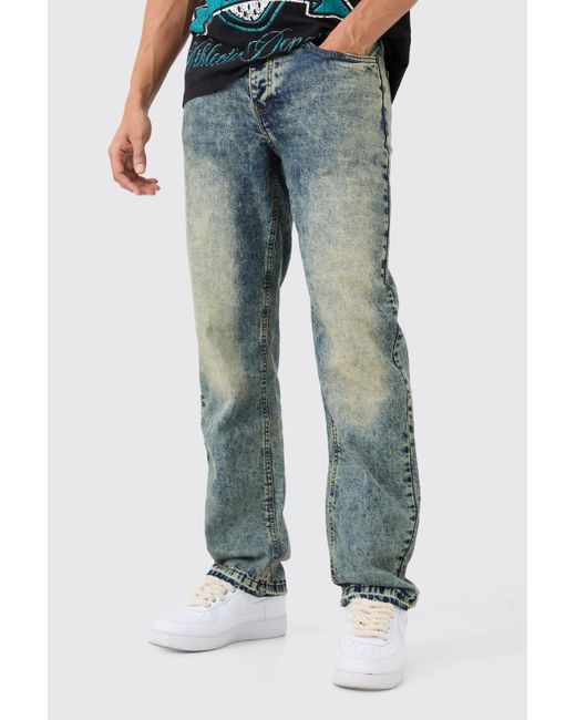 BoohooMAN Blue Relaxed Rigid Green Tinted Jean With Let Down Hem for men