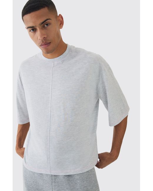 BoohooMAN Gray Oversized Boxy Contrast Stitch Half Sleeve T-Shirt for men