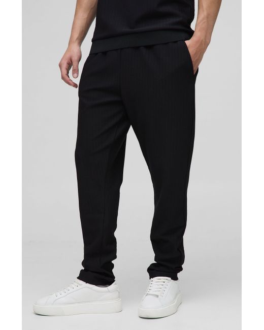 BoohooMAN Black Slim Fit Textured Stripe Tapered Joggers for men