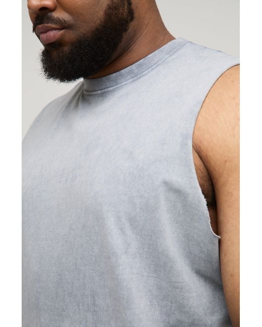 BoohooMAN Gray Plus Acid Wash Regular Fit Tank for men