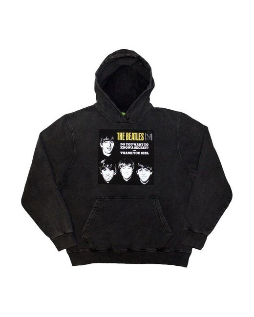BoohooMAN Black The Beatles Vj Secret Sleeve Stone Wash Pull Over Hoodie for men