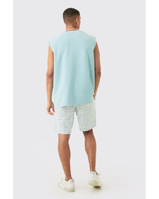 BoohooMAN Blue Relaxed Fit Mid Length Jacquard Short for men