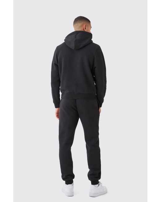 BoohooMAN Black Signature Boxy Hooded Tracksuit for men