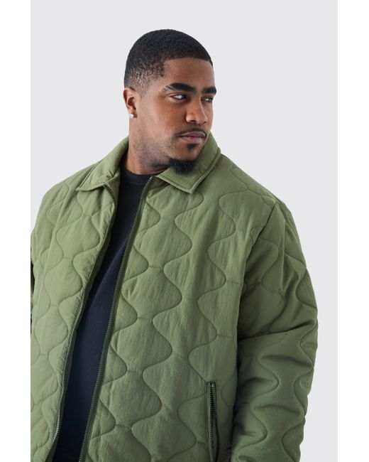 BoohooMAN Plus Onion Quilted Collar Jacket in Green für Herren