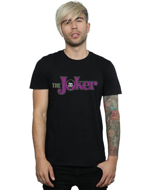 BoohooMAN Black Dc Comics The Joker Crackle Logo T-shirt for men