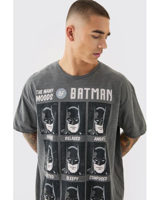 BoohooMAN Oversized Dc Batman License Wash T-shirt in Gray für Herren