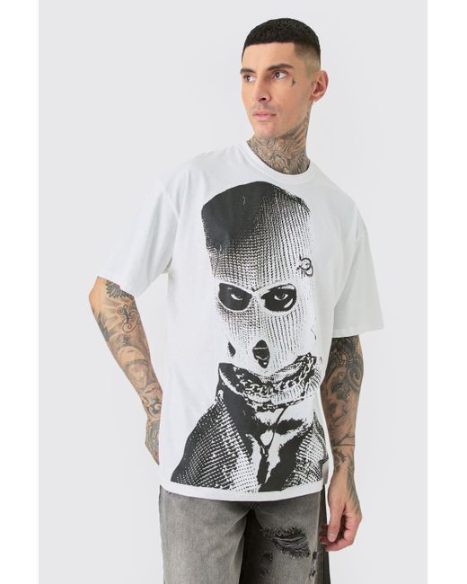 BoohooMAN Tall Oversized Mono Balaclava T-shirt In White in Gray für Herren