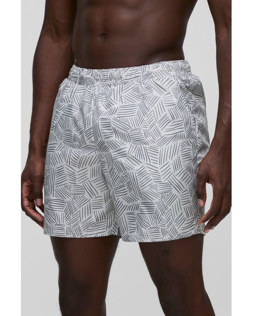 BoohooMAN Mittellange Badehose mit abstraktem Print in Gray für Herren