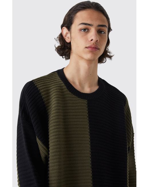 BoohooMAN Black Tall Oversized Pleated Colour Block Jumper for men