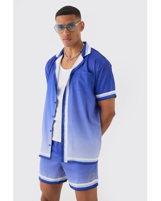 BoohooMAN Oversized Ombre Short Sleeve Satin Shirt & Short Set in Blue für Herren
