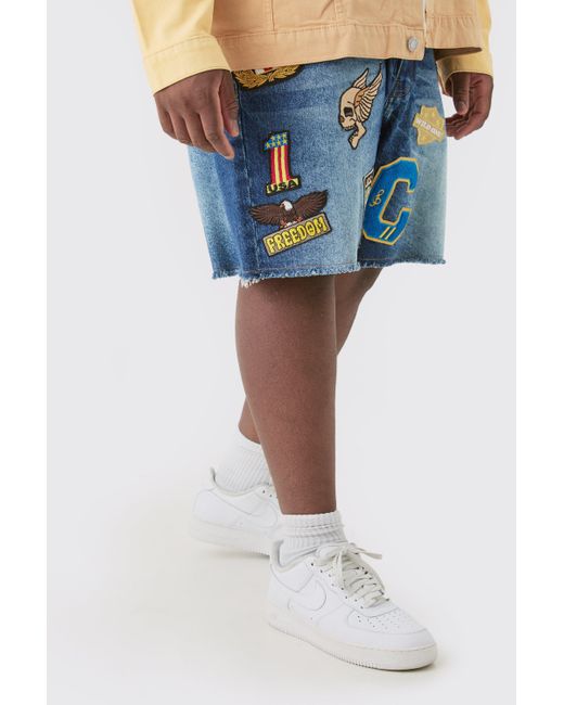 BoohooMAN Blue Plus Marble Effect Applique Relaxed Fit Short for men