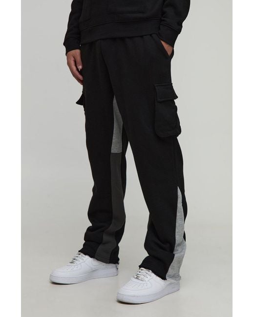 Boohoo Black Regular Fit Raw Hem Gusset Cargo Jogger
