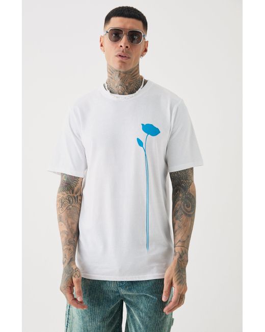 BoohooMAN White Tall Floral Line Drawing T-shirt for men