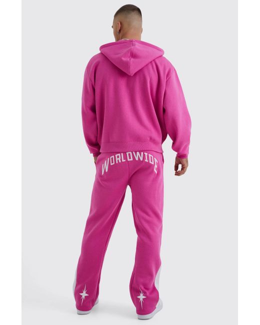 BoohooMAN Pink Oversized Boxy Zip Through Worldwide Hoodie for men