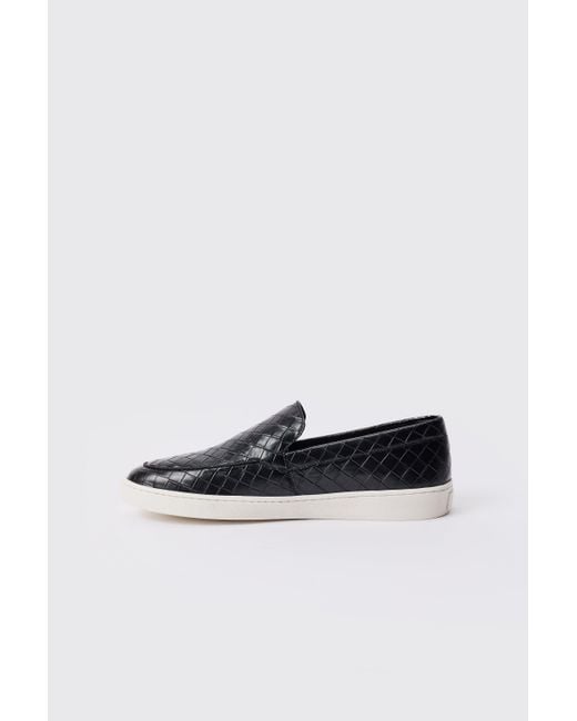 BoohooMAN Woven Pu Slip On Loafer In Black for men